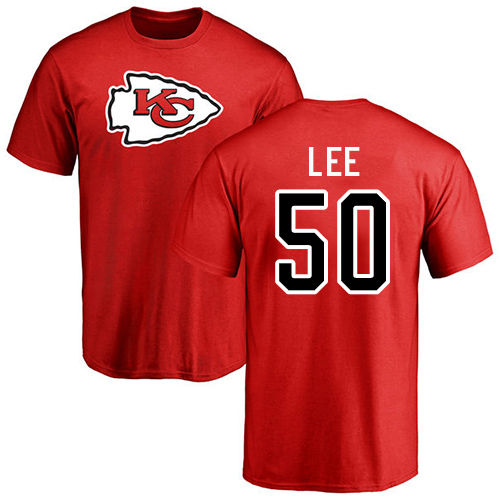 Men Kansas City Chiefs #50 Lee Darron Red Name and Number Logo NFL T Shirt->nfl t-shirts->Sports Accessory